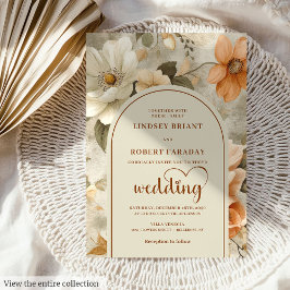 Timeless Boho Copper Ivory Sage Floral Wedding Kaart