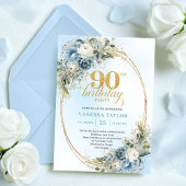 Timeless Boho Dusty Blue Floral Greenery 90th Bday Kaart