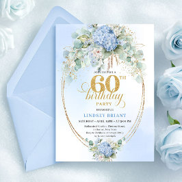 Timeless Boho Dusty Blue Flowers Gold 60 Birthday Kaart