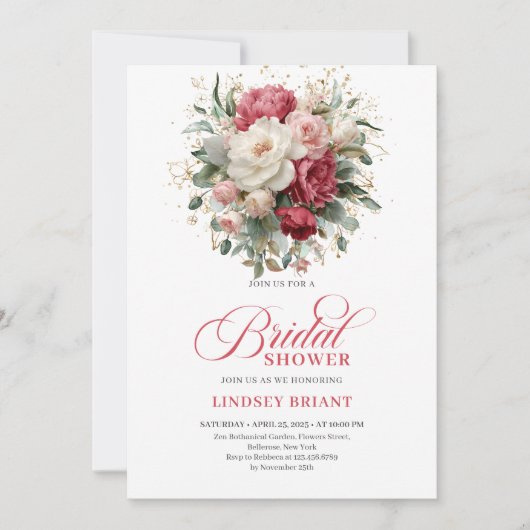Timeless Boho Ruby Red Blush Gold Bridal Shower Kaart (Voorkant)