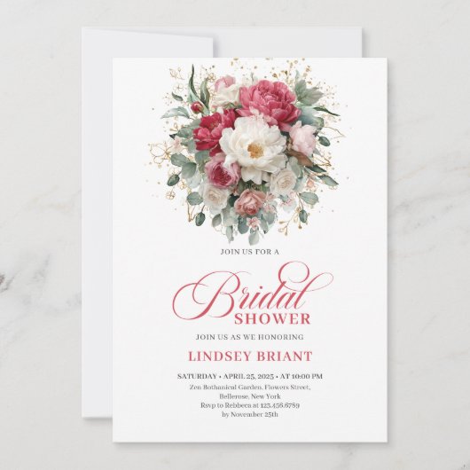 Timeless Boho Ruby Red Blush Gold Bridal Shower Kaart (Voorkant)