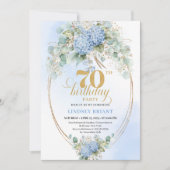 Timeless Boho Soft Blue Floral Gold 70th Birthday Kaart (Voorkant)