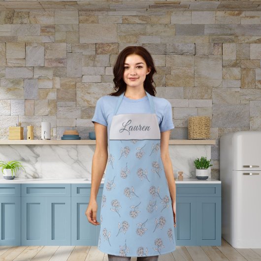 Timeless Botanical Bloom Blue Monogram Apron Schort