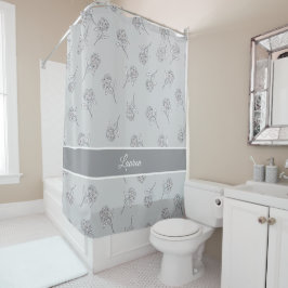Timeless Botanical Bloom Soft Grey Monogram  Douchegordijn