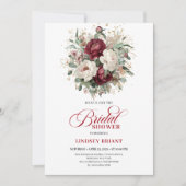 Timeless Burgundy Flowers Bridal Shower Invitation Kaart (Voorkant)