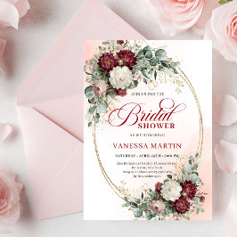 Timeless Burgundy Flowers with Gold Bridal Shower  Kaart