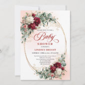 Timeless Burgundy Gold Floral Baby Shower Invite Kaart (Voorkant)