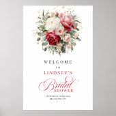 Timeless Burgundy Gold Floral Bridal Shower Welcom Poster (Voorkant)