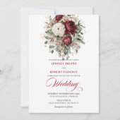 Timeless Burgundy White Floral Gold Wedding Invite Kaart (Voorkant)