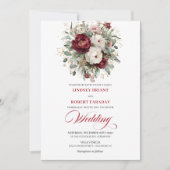Timeless Burgundy White Floral Gold Wedding Invite Kaart (Voorkant)
