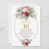 Timeless Burgundy White Greenery Sweet Sixteen  Kaart (Voorkant)