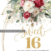 Timeless Burgundy White Greenery Sweet Sixteen  Kaart