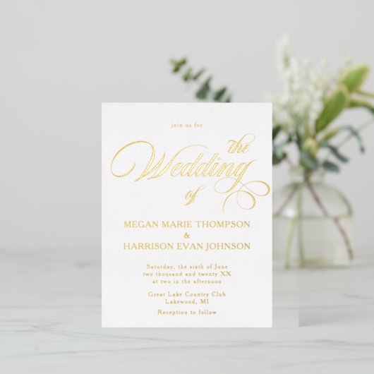Timeless Calligraphy Classic Wedding Invitation Folie Uitnodiging Briefkaart (Staand Voorkant)