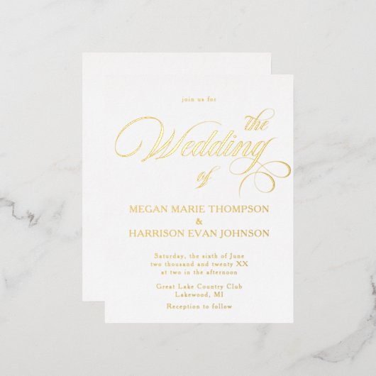 Timeless Calligraphy Classic Wedding Invitation Folie Uitnodiging Briefkaart (Voorkant / Achterkant)