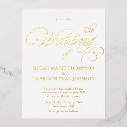 Timeless Calligraphy Classic Wedding Invitation Folie Uitnodiging Briefkaart (Voorkant)