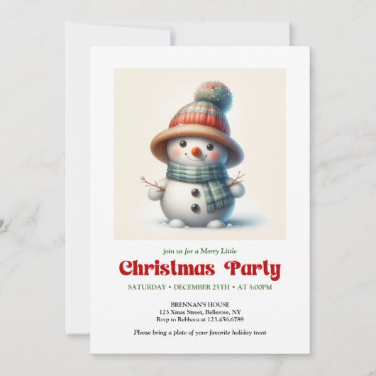 Timeless cartoon snowman invite festive printable kaart (Voorkant)