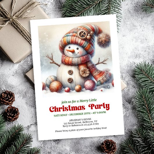 Timeless cartoon snowman kids invitation digital kaart