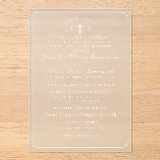Timeless Catholic Monogrammed Wedding Invitation Acryl Uitnodigingen (Voorkant)