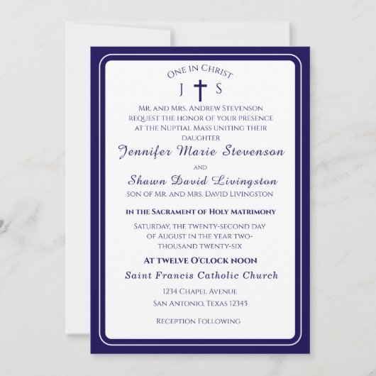 Timeless Catholic Monogrammed Wedding Invitation Kaart (Voorkant)