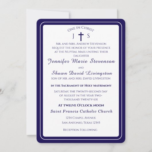 Timeless Catholic Monogrammed Wedding Invitation Kaart (Voorkant)