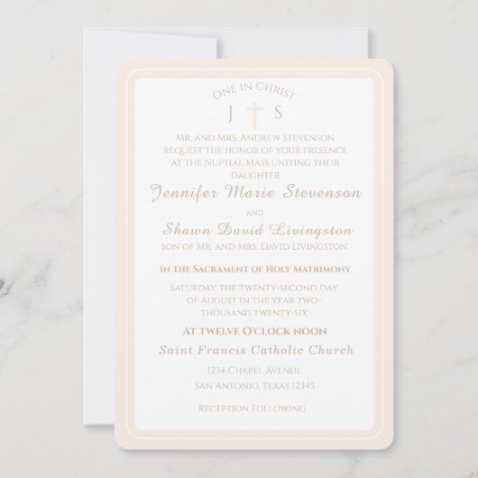 Timeless Catholic Monogrammed Wedding Invitation Kaart (Voorkant)