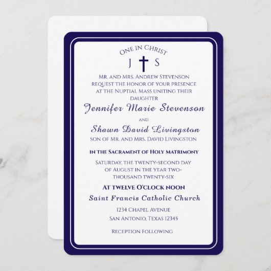 Timeless Catholic Monogrammed Wedding Invitation Kaart (Voorkant / Achterkant)