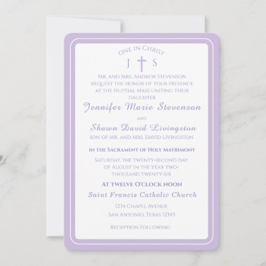 Timeless Catholic Monogrammed Wedding Invitation Kaart (Voorkant)