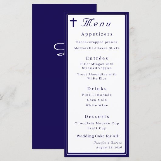 Timeless Catholic Monogrammed Wedding Menu (Voorkant / Achterkant)