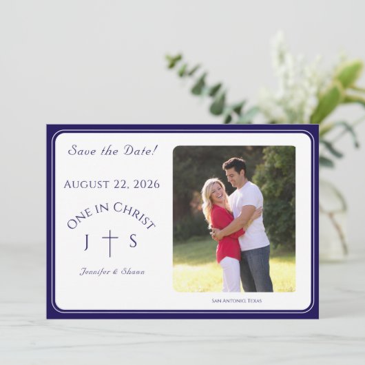 Timeless Catholic Monogrammed Wedding  Save The Date (Staand voorkant)