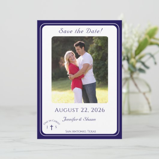 Timeless Catholic Monogrammed Wedding  Save The Date (Staand voorkant)