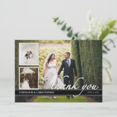 Timeless Chic Weduwen Dank je drie fotokaart Bedankkaart (Staand voorkant)