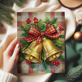 Timeless Christmas bells rice paper holly wreath Tissuepapier