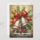 Timeless Christmas bells rustic pine wreath beauty Feestdagenkaart (Voorkant)