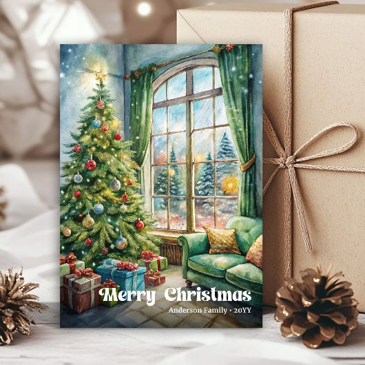 Timeless Christmas interior card red green decor Feestdagenkaart