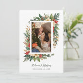 Timeless Christmas Poinsettia Photo Wedding Kaart (Staand voorkant)