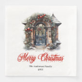 Timeless Christmas scene napkin red green artwork Servet (Voorkant)
