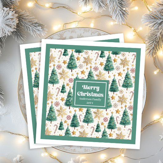 Timeless Christmas Trees Earthy Holiday Napkins Servet