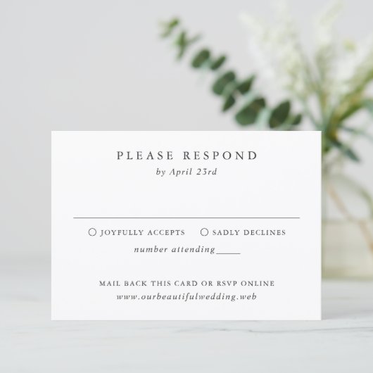 Timeless Classic Formal Wedding RSVP Kaartje (Staand voorkant)
