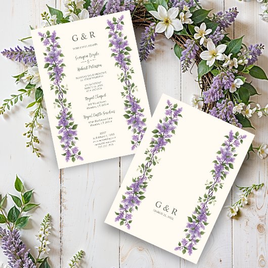 Timeless Classic Lilac Flowers Branches Wedding Kaart