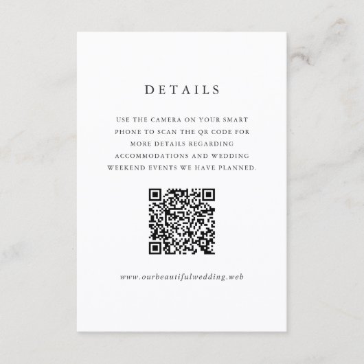 Timeless Classic QR Code Formal Wedding Informatiekaartje (Voorkant)