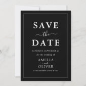 Timeless Dark Black Modern Minimalist Wedding Save The Date (Voorkant)