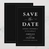 Timeless Dark Black Modern Minimalist Wedding Save The Date (Voorkant / Achterkant)
