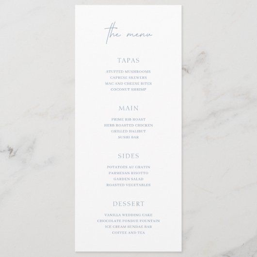 Timeless Dusty Blue Elegant Wedding Menu (Voorkant)