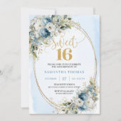 Timeless Dusty Blue Floral Sweet 16th Birthday  Kaart (Voorkant)