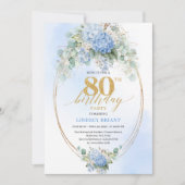 Timeless Dusty Blue Gold 80th Birthday Invite Kaart (Voorkant)