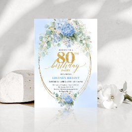 Timeless Dusty Blue Gold 80th Birthday Invite Kaart