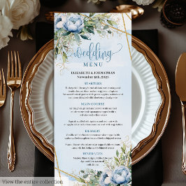 Timeless Dusty Blue Gold Glitter Frame Wedding  Menu
