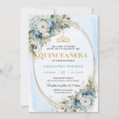 Timeless Dusty Blue Gold Greenery Quinceañera  Kaart (Voorkant)