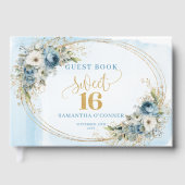 Timeless Dusty Blue Gold Sweet 16th Guest Book Gastenboek (Voorkant)