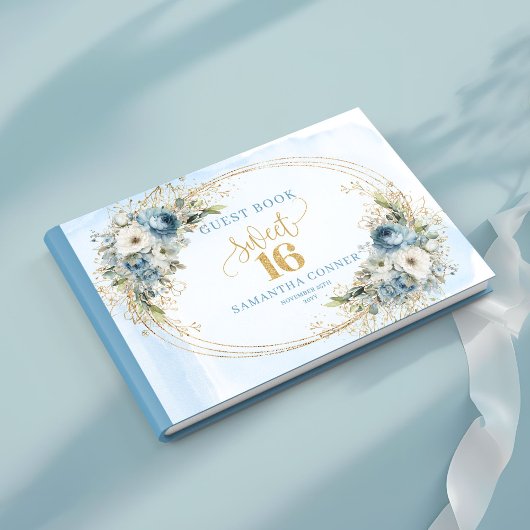 Timeless Dusty Blue Gold Sweet 16th Guest Book Gastenboek
